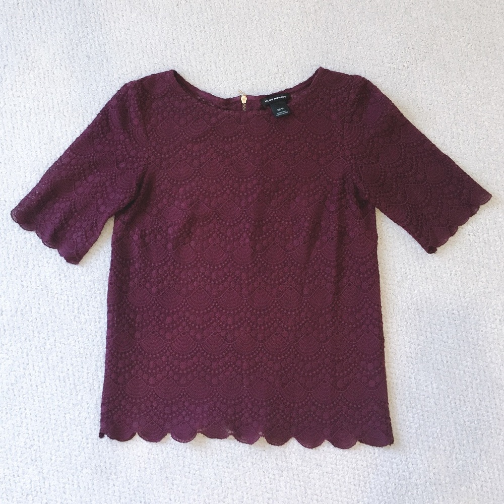Club Monaco Scalloped Exposed Back Zipper Top